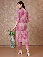Leaf Printed Kurta With Printed Pant & Dupatta, Multicolor - Hiral Fashion | Grocsy