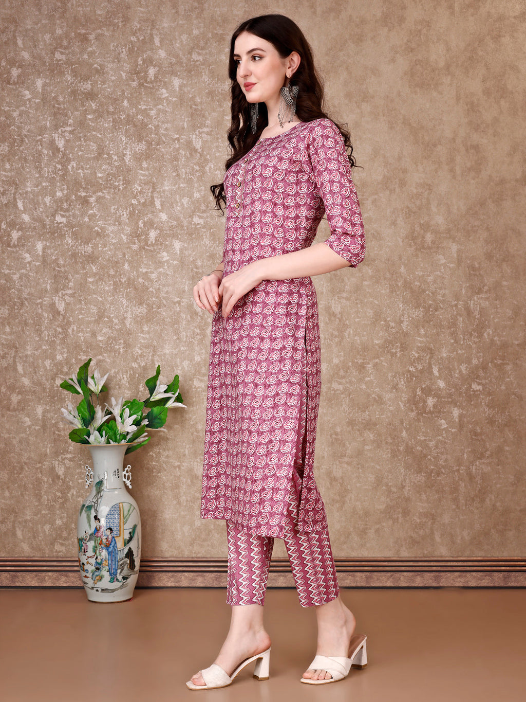 Leaf Printed Kurta With Printed Pant & Dupatta, Multicolor - Hiral Fashion | Grocsy