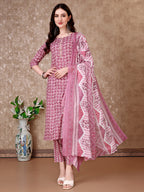 Leaf Printed Kurta With Printed Pant & Dupatta, Multicolor - Hiral Fashion | Grocsy