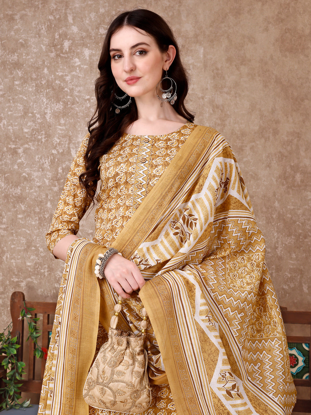 Leaf Printed Kurta With Printed Pant & Dupatta, Multicolor - Hiral Fashion | Grocsy
