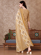 Leaf Printed Kurta With Printed Pant & Dupatta, Multicolor - Hiral Fashion | Grocsy