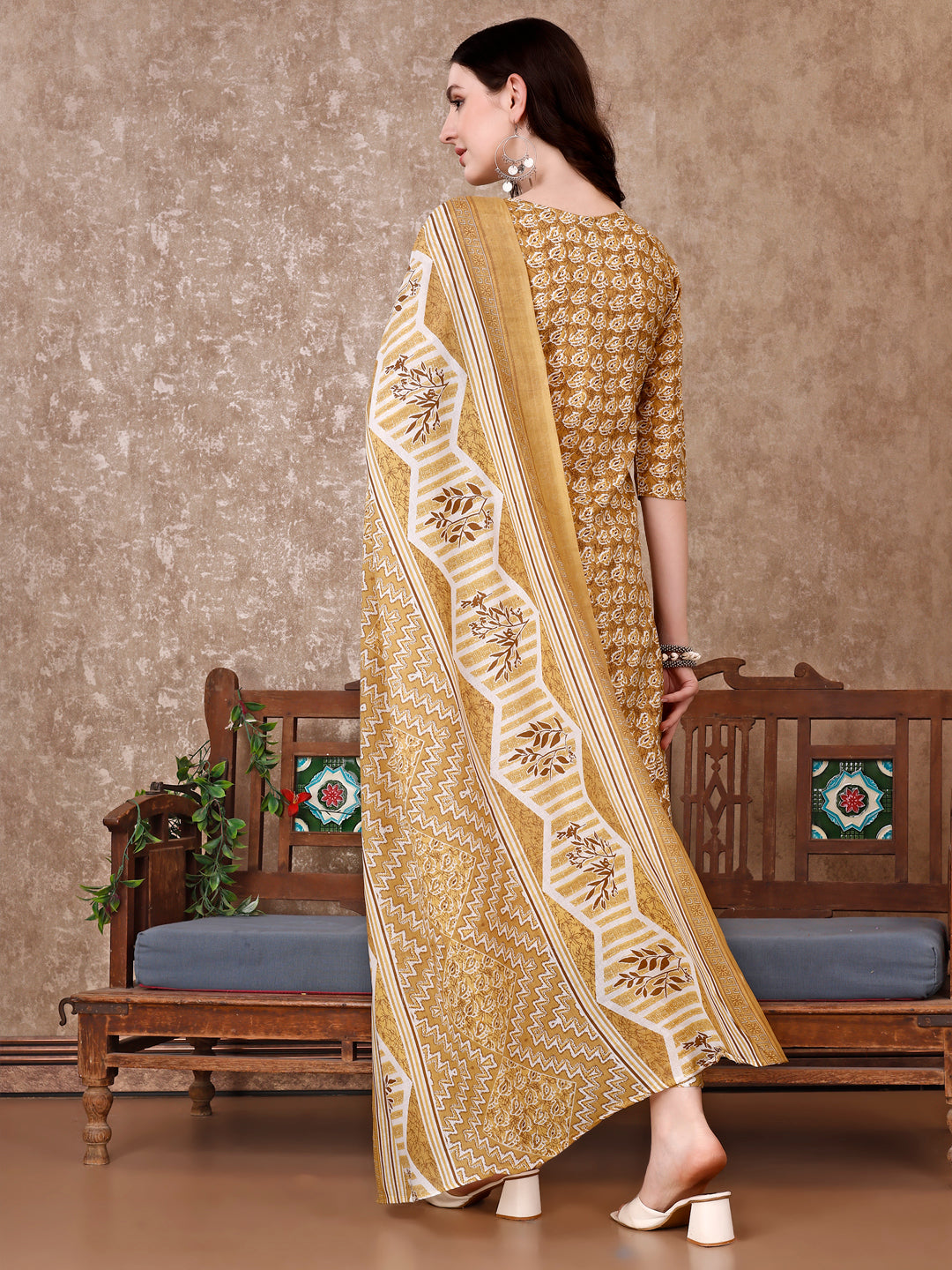 Leaf Printed Kurta With Printed Pant & Dupatta, Multicolor - Hiral Fashion | Grocsy