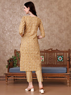 Leaf Printed Kurta With Printed Pant & Dupatta, Multicolor - Hiral Fashion | Grocsy