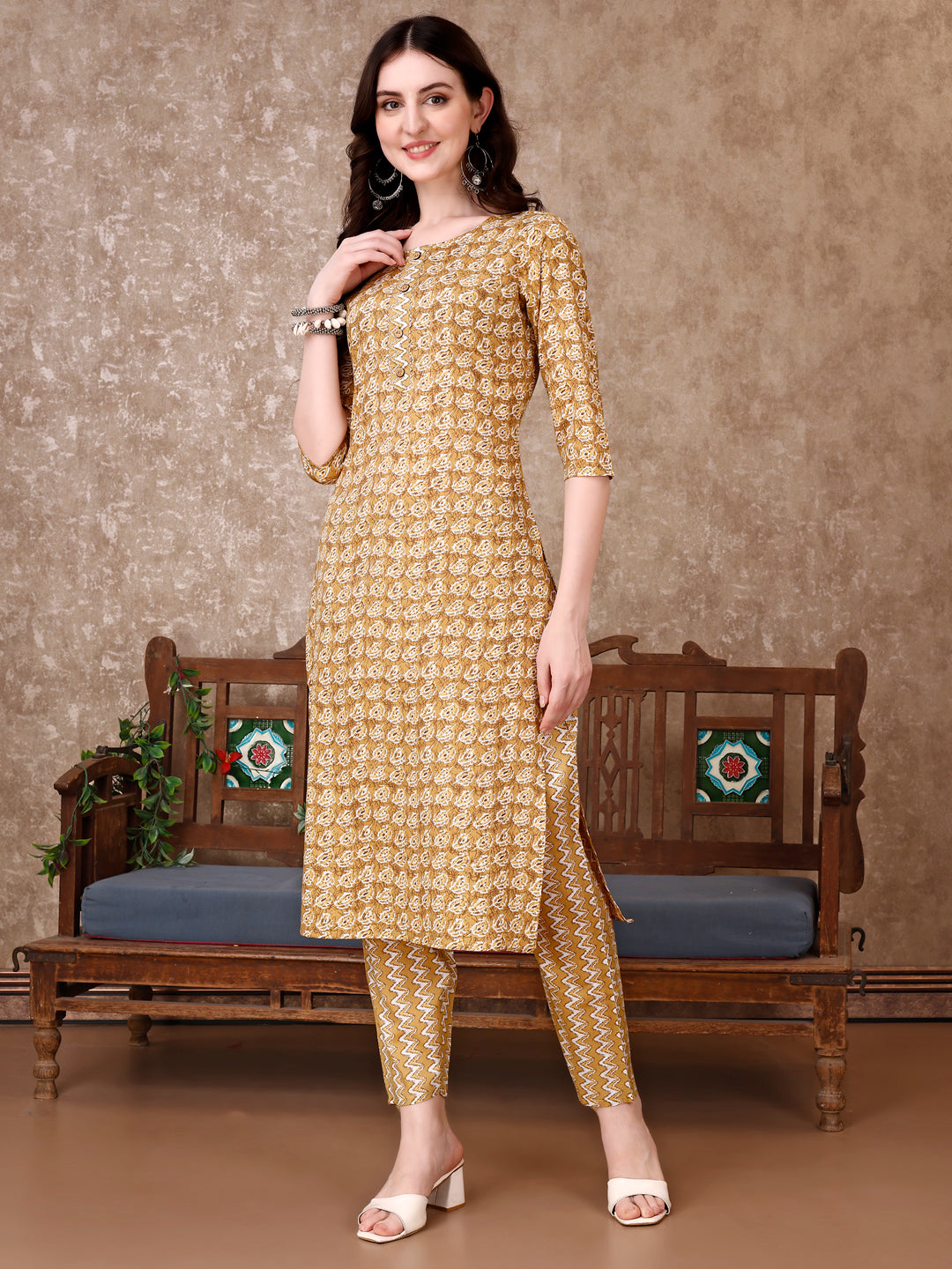 Leaf Printed Kurta With Printed Pant & Dupatta, Multicolor - Hiral Fashion | Grocsy