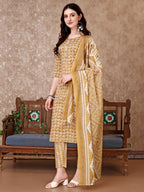 Leaf Printed Kurta With Printed Pant & Dupatta, Multicolor - Hiral Fashion | Grocsy