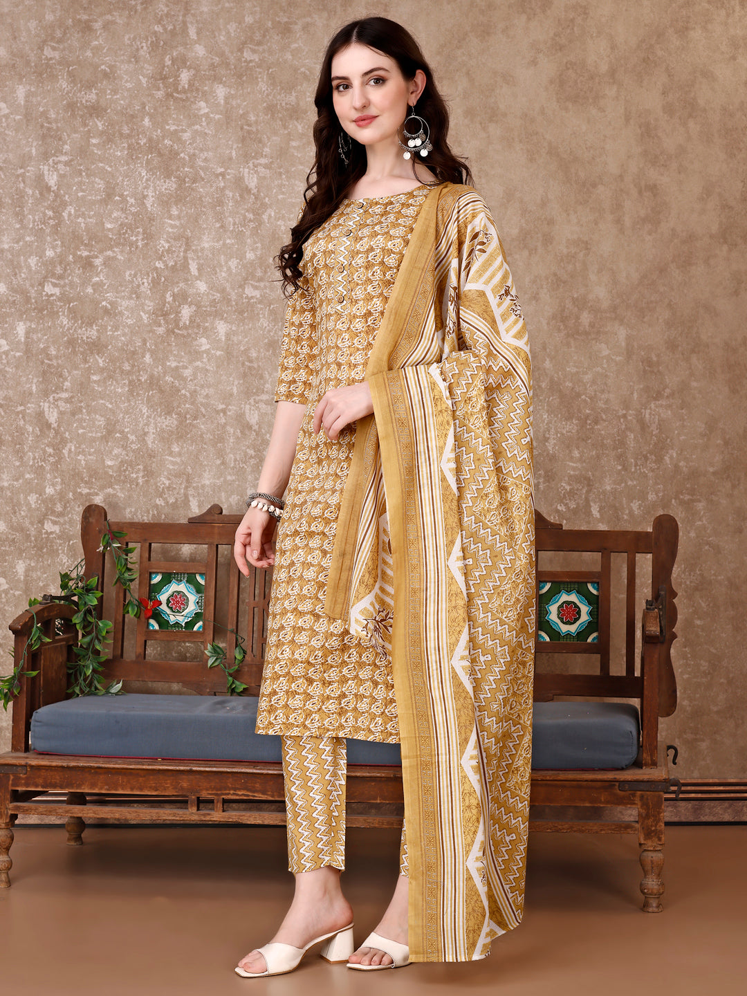Leaf Printed Kurta With Printed Pant & Dupatta, Multicolor - Hiral Fashion | Grocsy