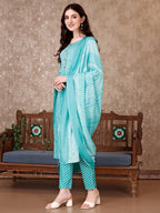 Printed Kurta With Printed Pant & Dupatta, Multicolor - Hiral Fashion | Grocsy