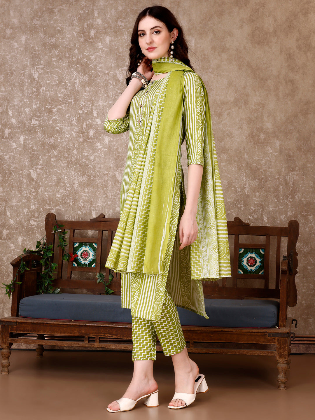 Printed Kurta With Printed Pant & Dupatta, Multicolor - Hiral Fashion | Grocsy