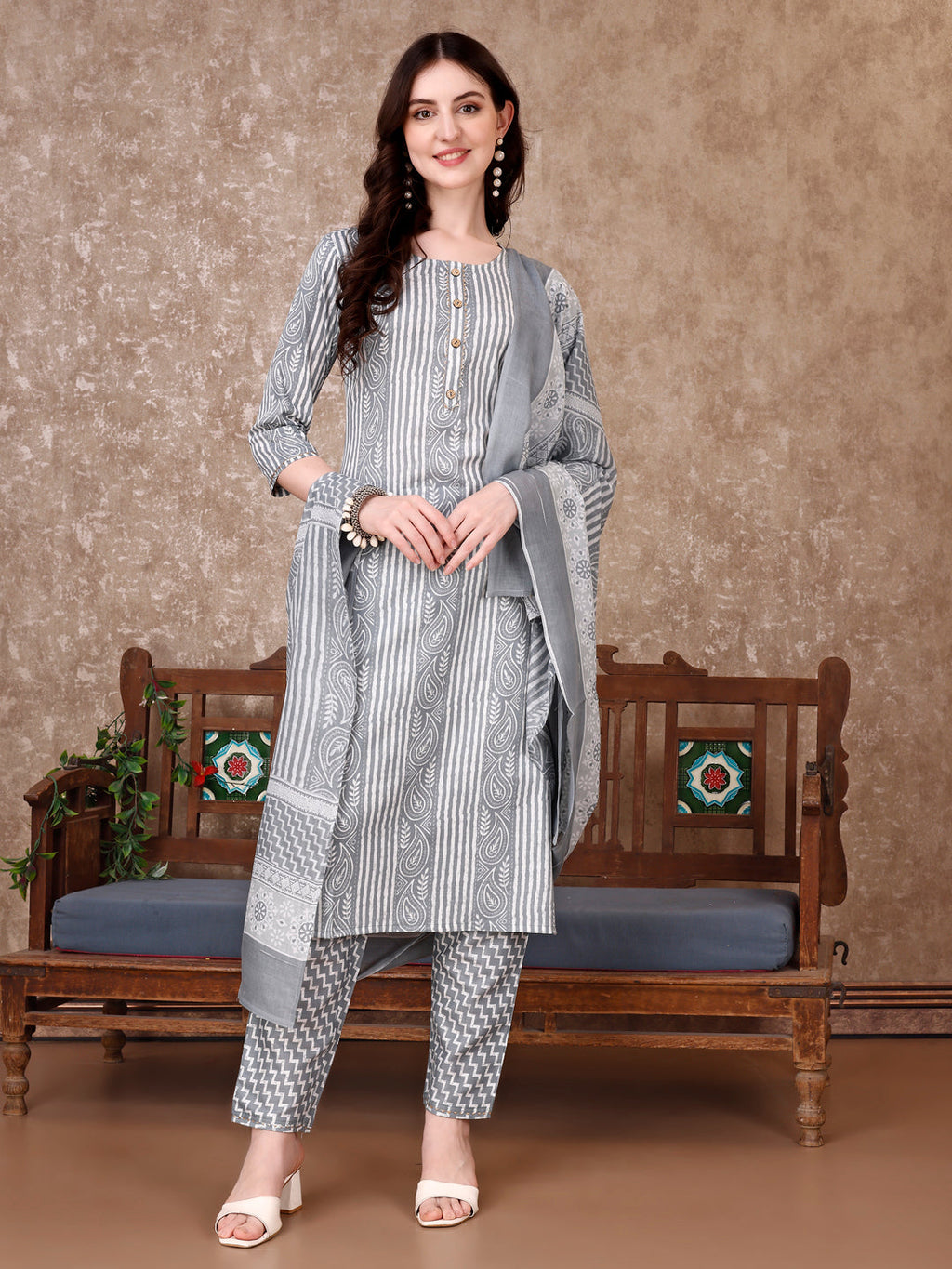 Printed Kurta With Printed Pant & Dupatta, Multicolor - Hiral Fashion | Grocsy