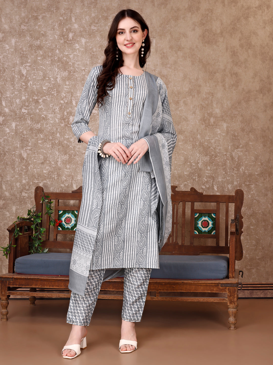 Printed Kurta With Printed Pant & Dupatta, Multicolor - Hiral Fashion | Grocsy