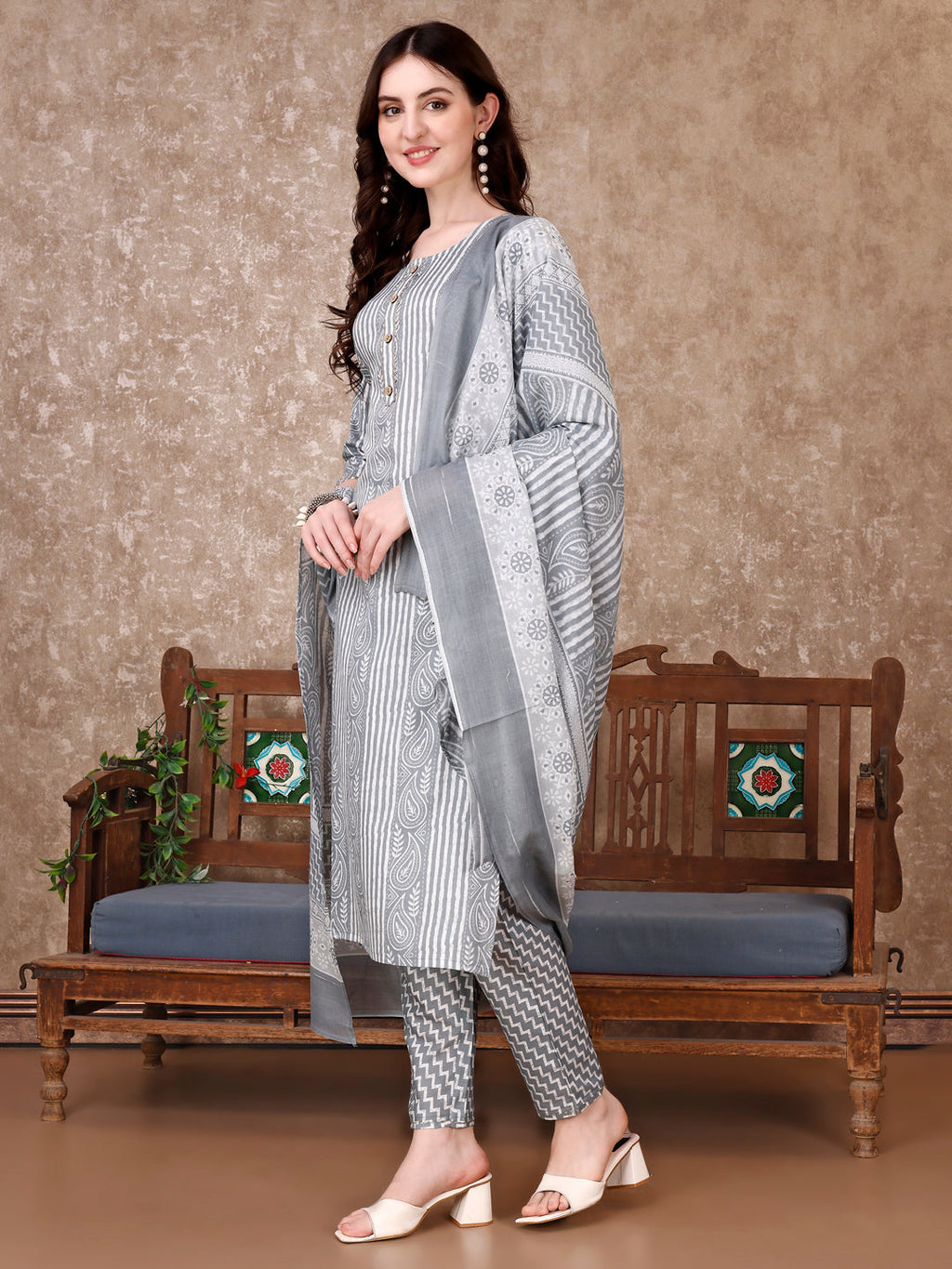 Printed Kurta With Printed Pant & Dupatta, Multicolor - Hiral Fashion | Grocsy