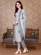 Printed Kurta With Printed Pant & Dupatta, Multicolor - Hiral Fashion | Grocsy