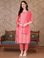 Printed Kurta With Printed Pant & Dupatta, Multicolor - Hiral Fashion | Grocsy