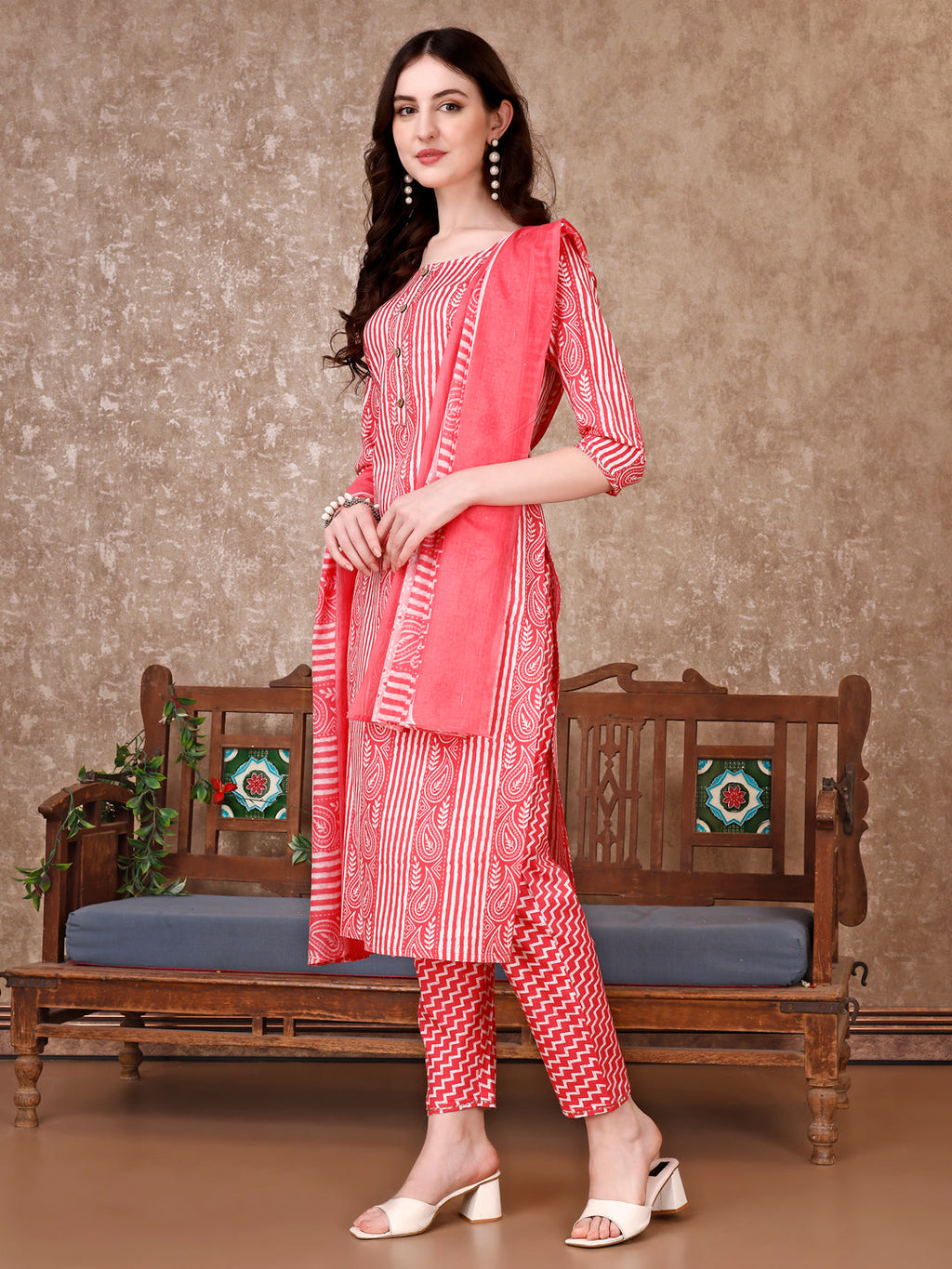 Printed Kurta With Printed Pant & Dupatta, Multicolor - Hiral Fashion | Grocsy