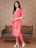 Printed Kurta With Printed Pant & Dupatta, Multicolor - Hiral Fashion | Grocsy