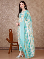 Floral Printed Kurta With Printed Pant & Dupatta, Multicolor - Hiral Fashion | Grocsy