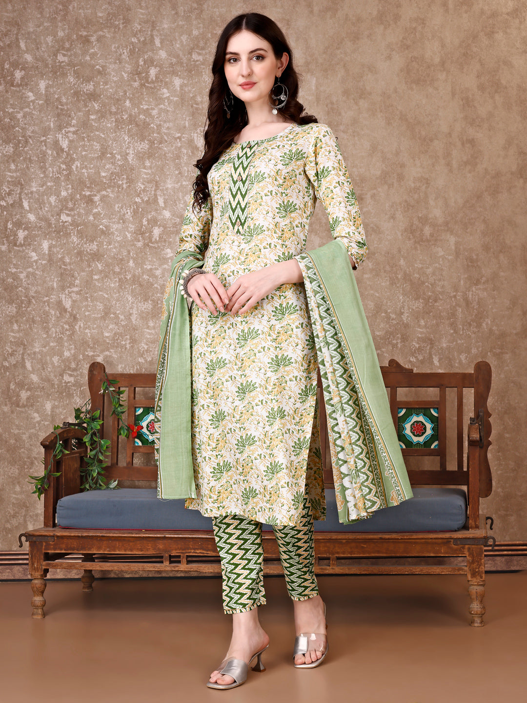 Floral Printed Kurta With Printed Pant & Dupatta, Multicolor - Hiral Fashion | Grocsy