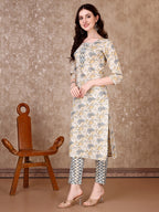 Floral Printed Kurta With Printed Pant & Dupatta, Multicolor - Hiral Fashion | Grocsy