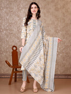 Floral Printed Kurta With Printed Pant & Dupatta, Multicolor - Hiral Fashion | Grocsy