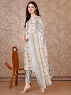 Floral Printed Kurta With Printed Pant & Dupatta, Multicolor - Hiral Fashion | Grocsy