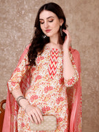 Floral Printed Kurta With Printed Pant & Dupatta, Multicolor - Hiral Fashion | Grocsy