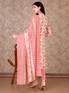 Floral Printed Kurta With Printed Pant & Dupatta, Multicolor - Hiral Fashion | Grocsy