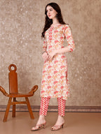 Floral Printed Kurta With Printed Pant & Dupatta, Multicolor - Hiral Fashion | Grocsy