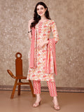 Floral Printed Kurta With Printed Pant & Dupatta, Multicolor - Hiral Fashion | Grocsy