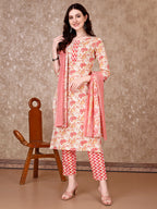 Floral Printed Kurta With Printed Pant & Dupatta, Multicolor - Hiral Fashion | Grocsy