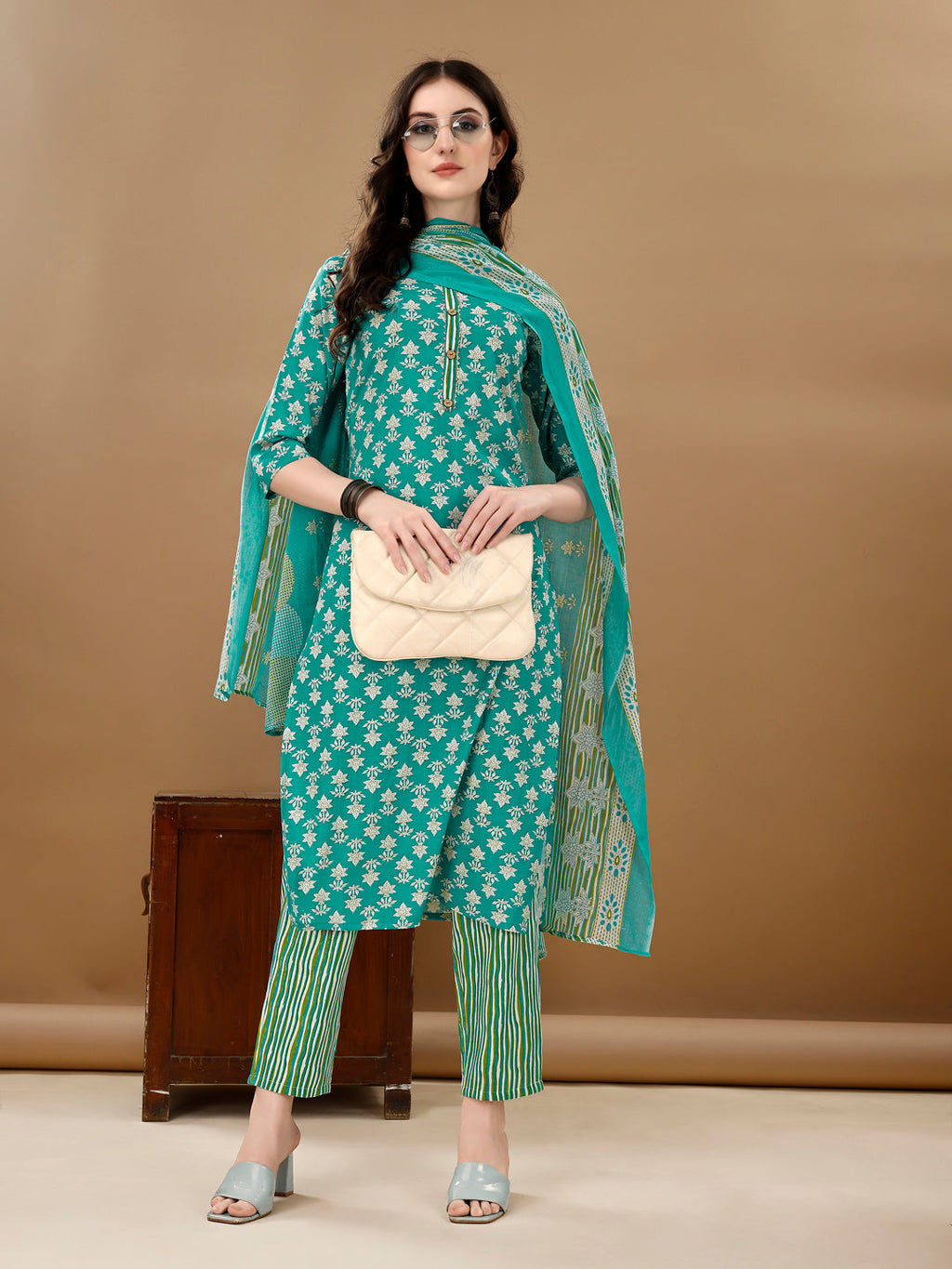 Ethnic Motifs Printed Kurta With Ethnic Motifs Printed Kurta With Printed Pant & Dupatta, Multicolor - Hiral Fashion | Grocsy