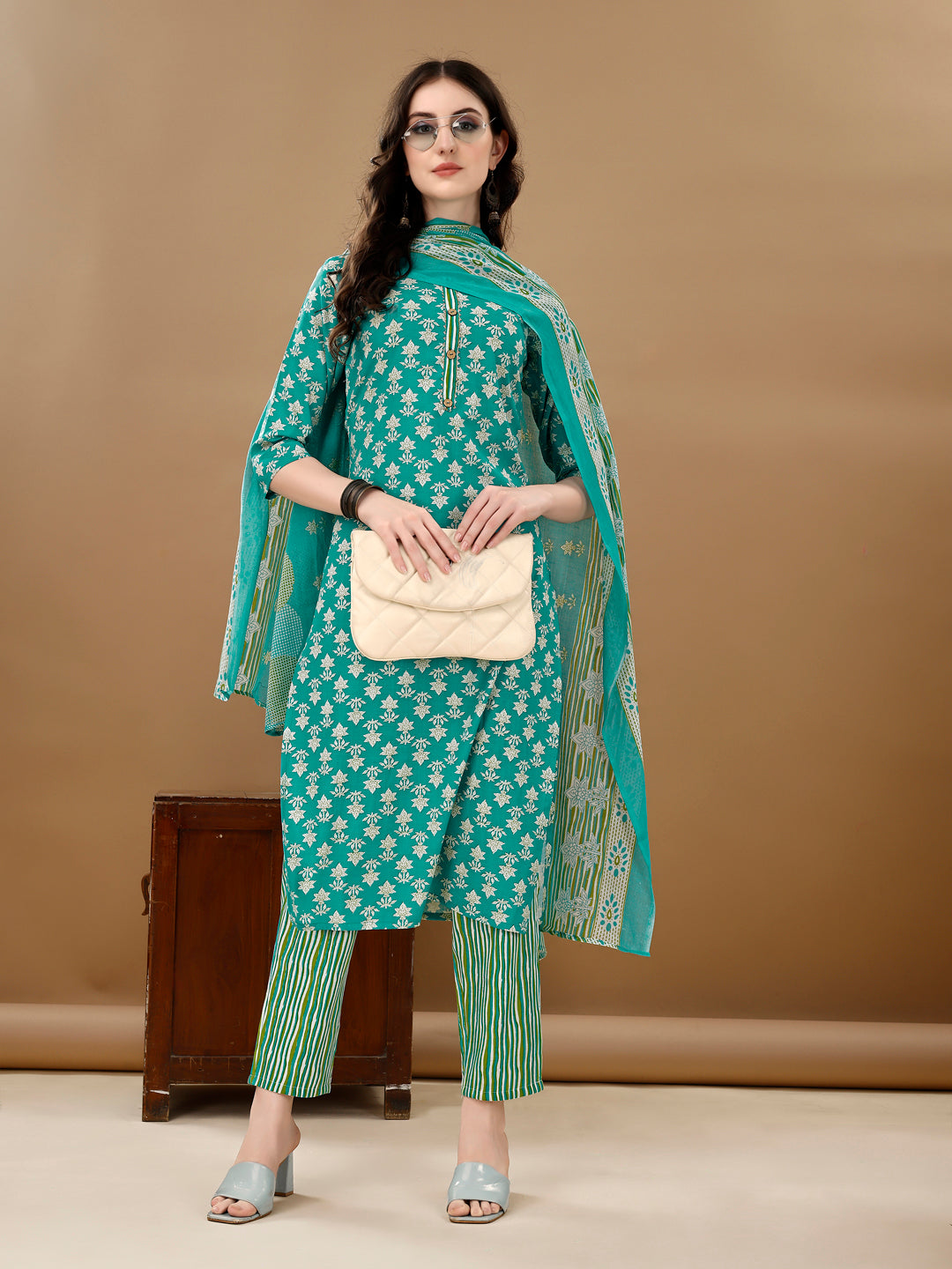 Ethnic Motifs Printed Kurta With Ethnic Motifs Printed Kurta With Printed Pant & Dupatta, Multicolor - Hiral Fashion | Grocsy