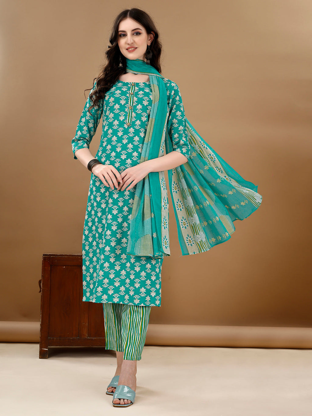Ethnic Motifs Printed Kurta With Ethnic Motifs Printed Kurta With Printed Pant & Dupatta, Multicolor - Hiral Fashion | Grocsy