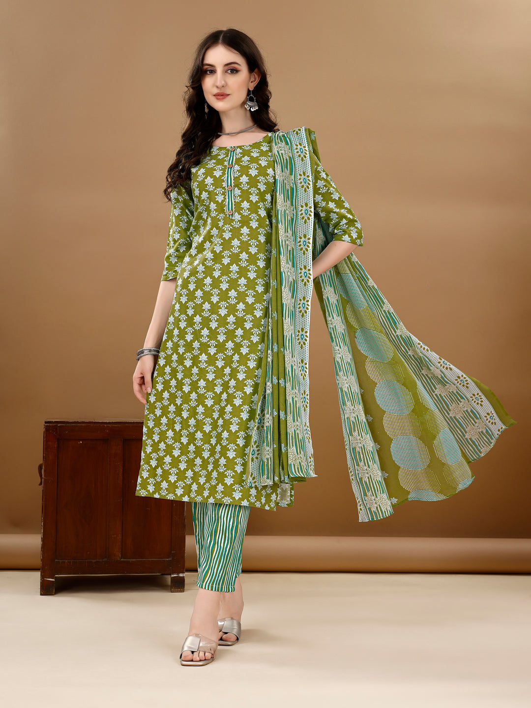 Ethnic Motifs Printed Kurta With Ethnic Motifs Printed Kurta With Printed Pant & Dupatta, Multicolor - Hiral Fashion | Grocsy