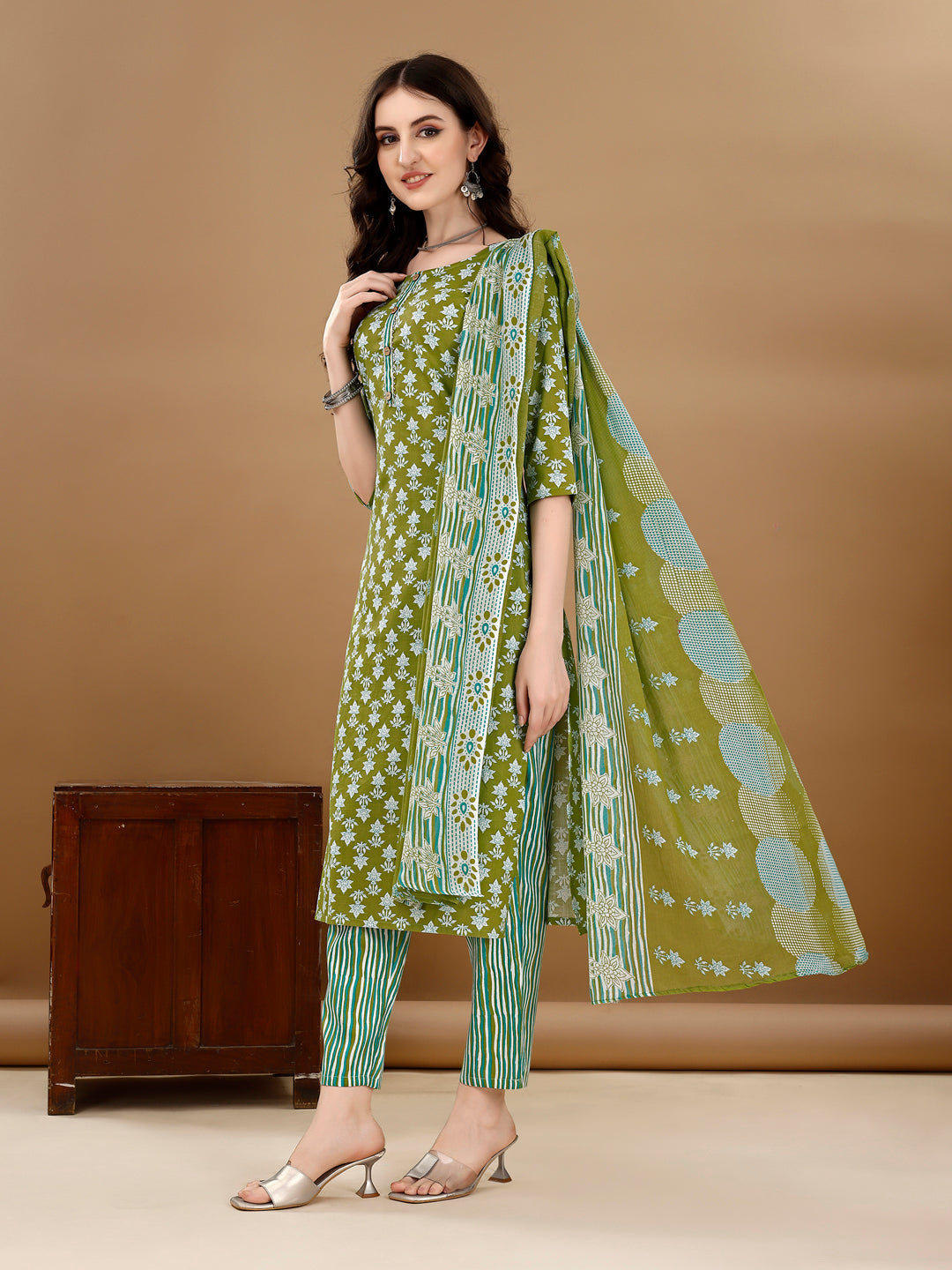 Ethnic Motifs Printed Kurta With Ethnic Motifs Printed Kurta With Printed Pant & Dupatta, Multicolor - Hiral Fashion | Grocsy