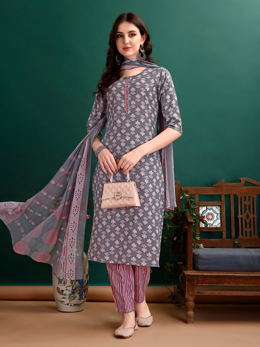 Ethnic Motifs Printed Kurta With Ethnic Motifs Printed Kurta With Printed Pant & Dupatta, Multicolor - Hiral Fashion | Grocsy