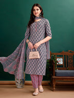 Ethnic Motifs Printed Kurta With Ethnic Motifs Printed Kurta With Printed Pant & Dupatta, Multicolor - Hiral Fashion | Grocsy