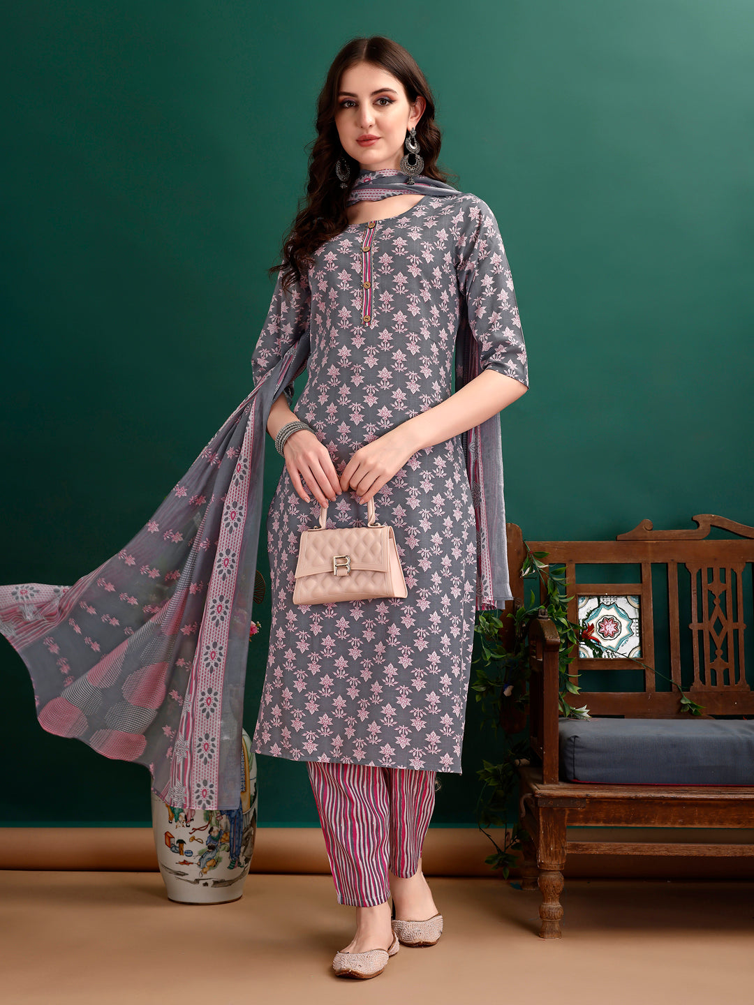 Ethnic Motifs Printed Kurta With Ethnic Motifs Printed Kurta With Printed Pant & Dupatta, Multicolor - Hiral Fashion | Grocsy