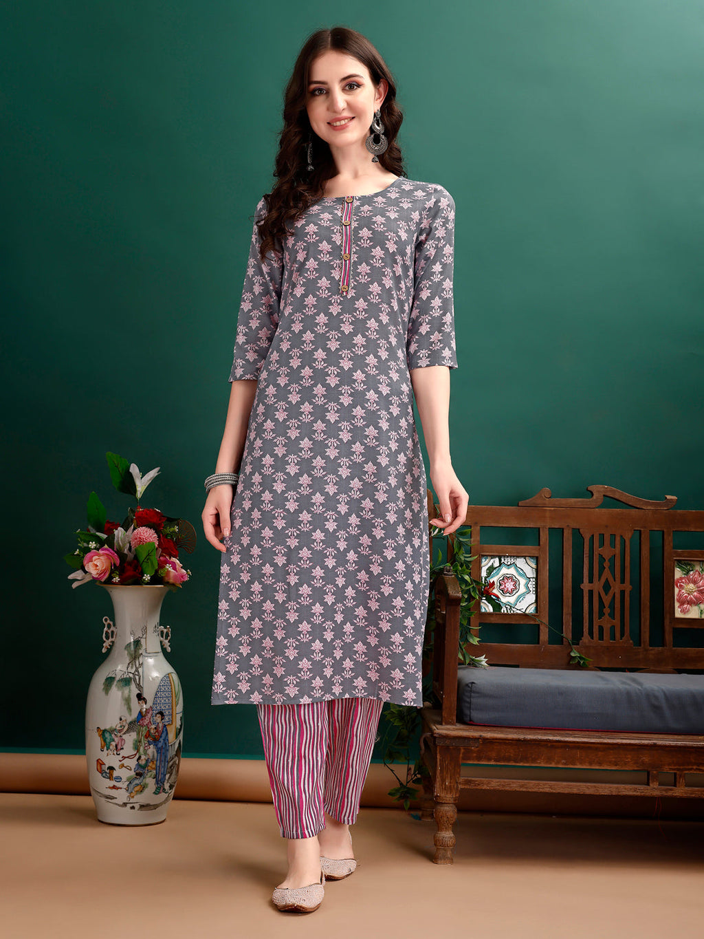 Ethnic Motifs Printed Kurta With Ethnic Motifs Printed Kurta With Printed Pant & Dupatta, Multicolor - Hiral Fashion | Grocsy