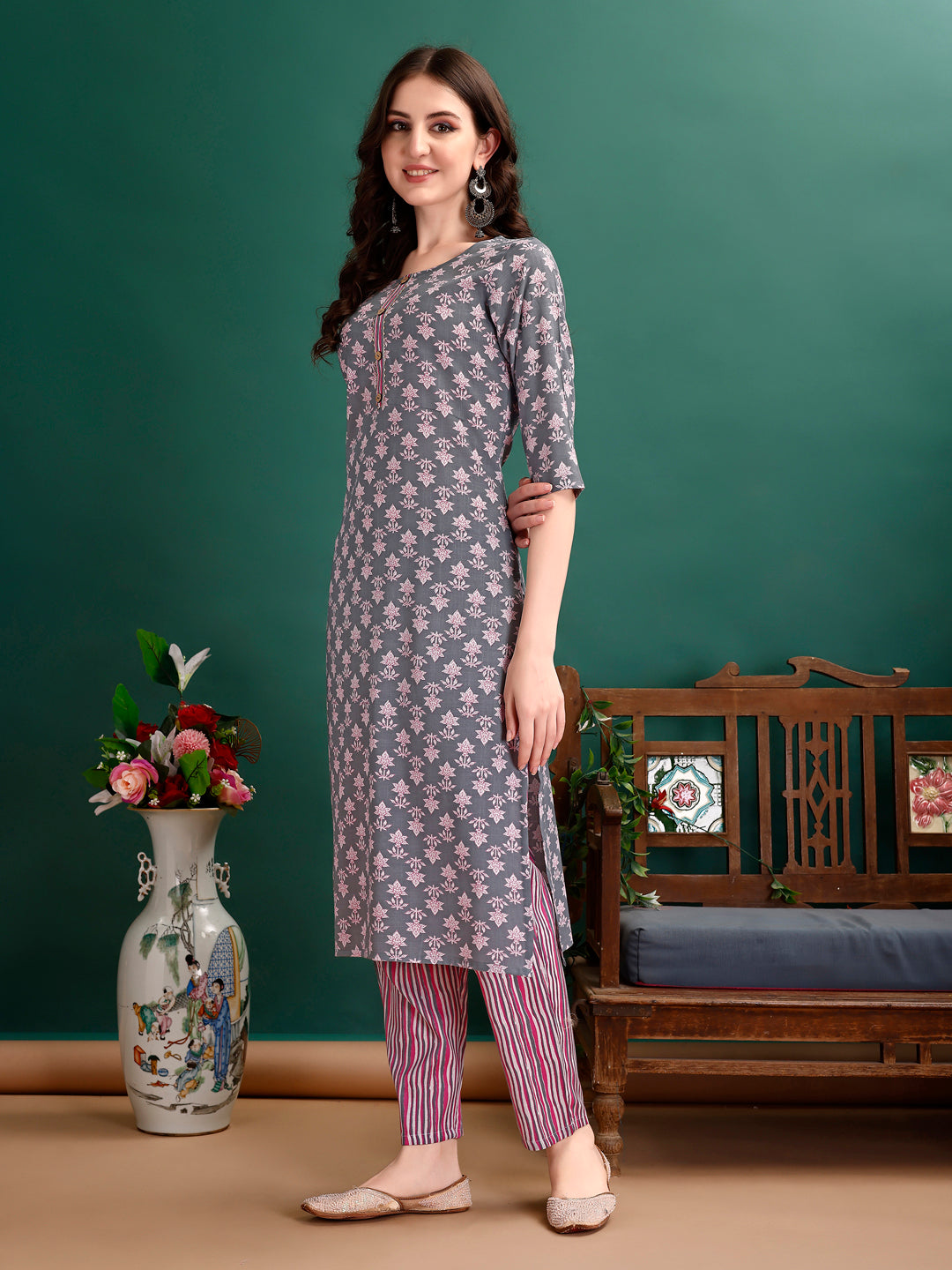 Ethnic Motifs Printed Kurta With Ethnic Motifs Printed Kurta With Printed Pant & Dupatta, Multicolor - Hiral Fashion | Grocsy