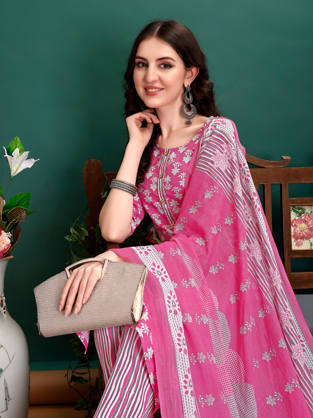 Ethnic Motifs Printed Kurta With Ethnic Motifs Printed Kurta With Printed Pant & Dupatta, Multicolor - Hiral Fashion | Grocsy