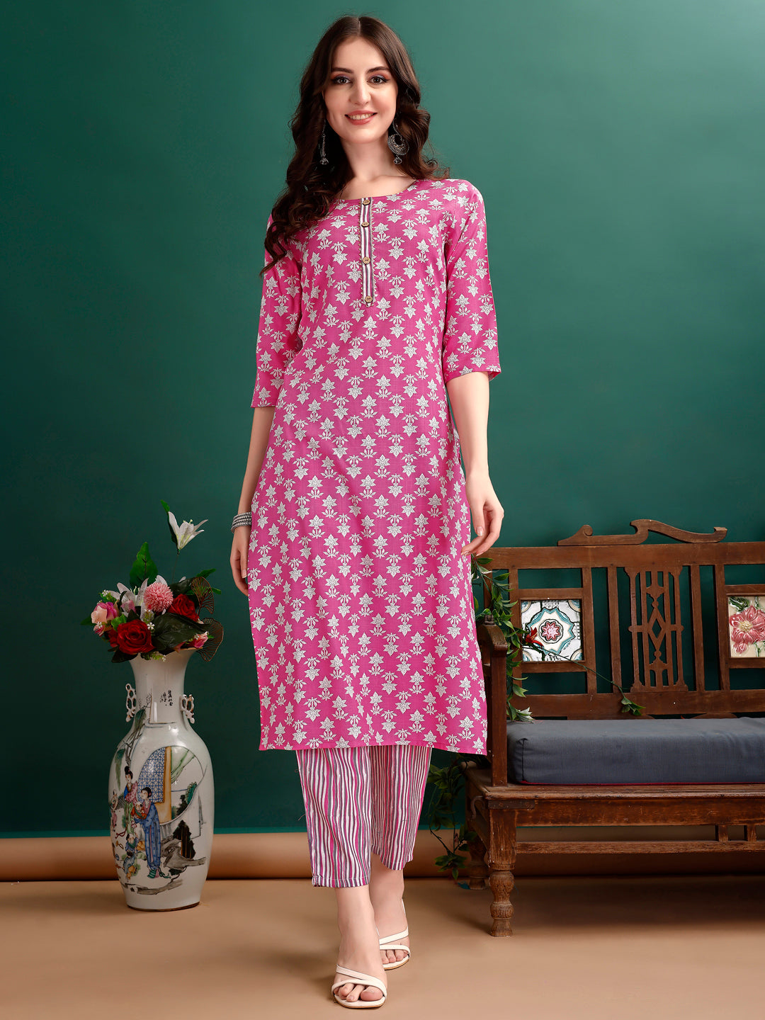 Ethnic Motifs Printed Kurta With Ethnic Motifs Printed Kurta With Printed Pant & Dupatta, Multicolor - Hiral Fashion | Grocsy