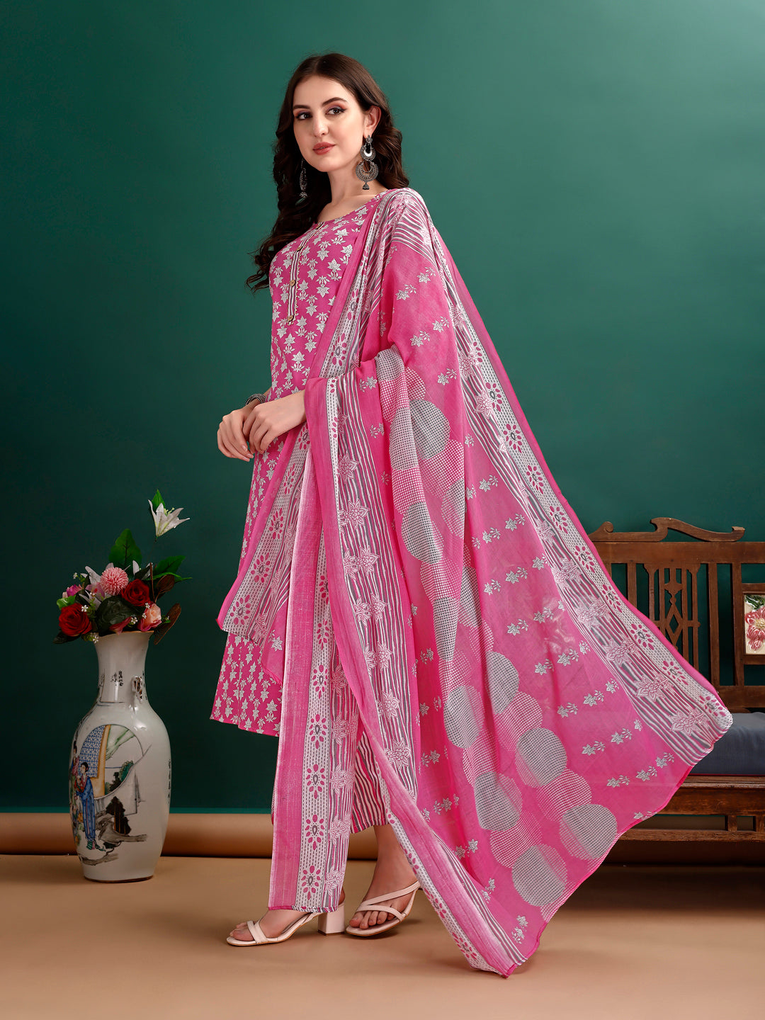 Ethnic Motifs Printed Kurta With Ethnic Motifs Printed Kurta With Printed Pant & Dupatta, Multicolor - Hiral Fashion | Grocsy