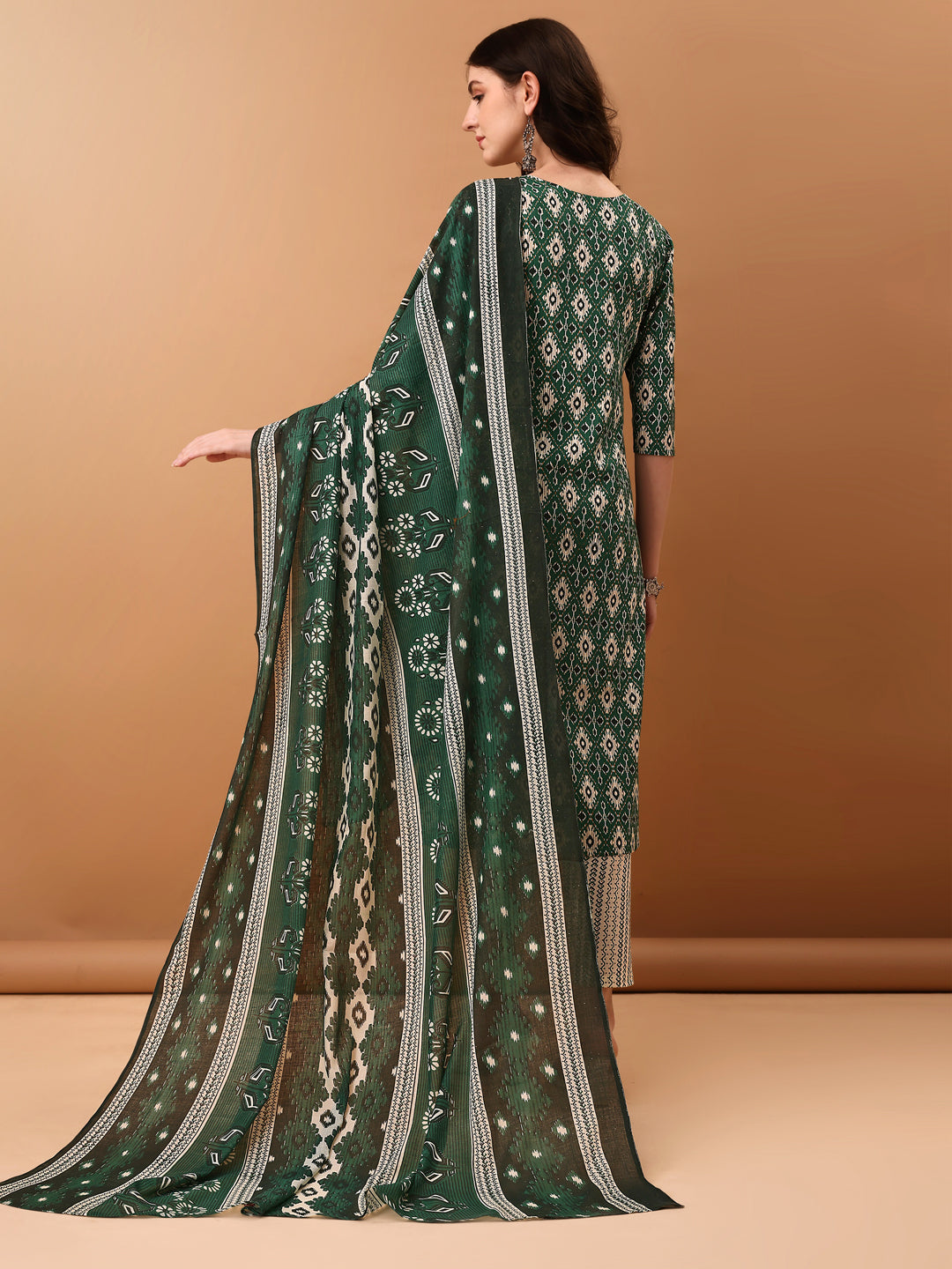 Ethnic Motifs Printed Kurta With Pant & Dupatta, Green - Hiral Fashion | Grocsy