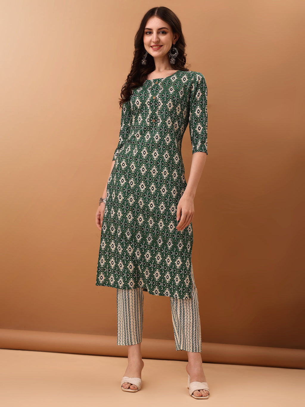 Ethnic Motifs Printed Kurta With Pant & Dupatta, Green - Hiral Fashion | Grocsy