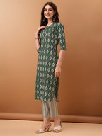 Ethnic Motifs Printed Kurta With Pant & Dupatta, Green - Hiral Fashion | Grocsy