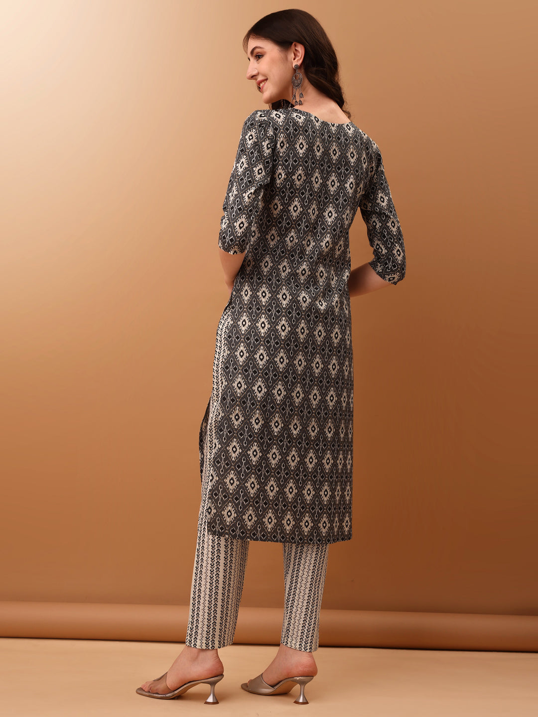 Ethnic Motifs Printed Kurta With Pant & Dupatta, Grey - Hiral Fashion | Grocsy