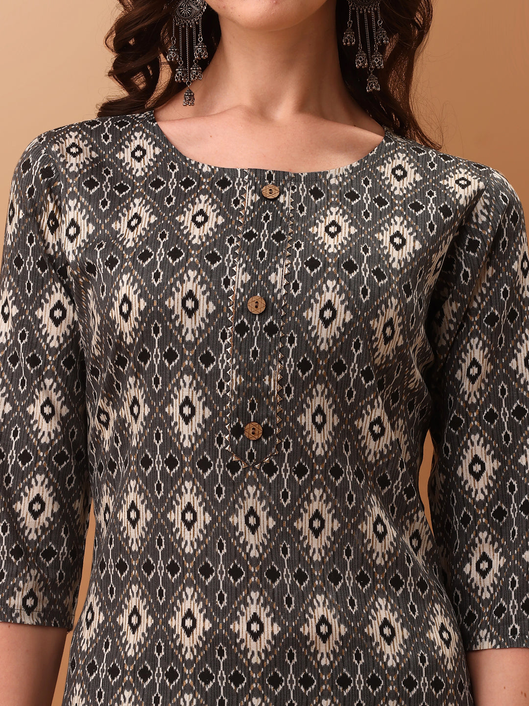 Ethnic Motifs Printed Kurta With Pant & Dupatta, Grey - Hiral Fashion | Grocsy