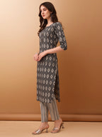 Ethnic Motifs Printed Kurta With Pant & Dupatta, Grey - Hiral Fashion | Grocsy