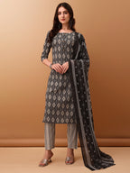 Ethnic Motifs Printed Kurta With Pant & Dupatta, Grey - Hiral Fashion | Grocsy