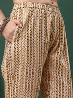 Ethnic Motifs Printed Kurta With Pant & Dupatta, Mustard - Hiral Fashion | Grocsy